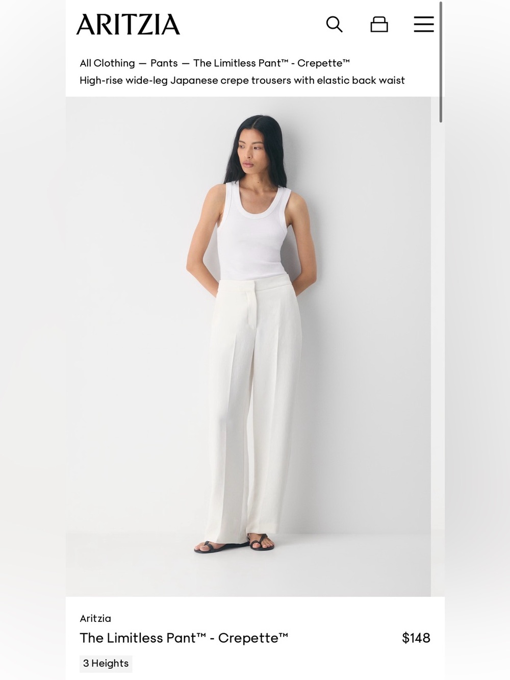 NWT Wilfred Aritzia The Limitless Pant Wide-Leg High-Rise Trousers